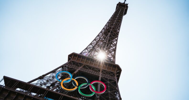 Olympic rings displayed on the Eiffel Tower in Paris 2024