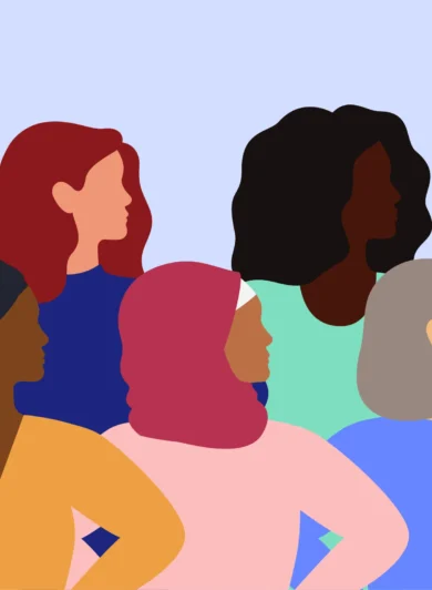 Background image showcasing women of diverse nationalities and backgrounds coming togethe