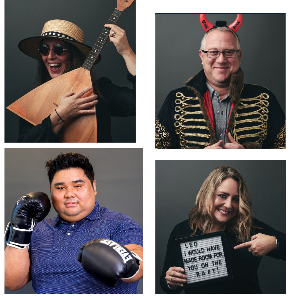 Steph, BJ, Tracey, and Kevin dressed in funny costumes