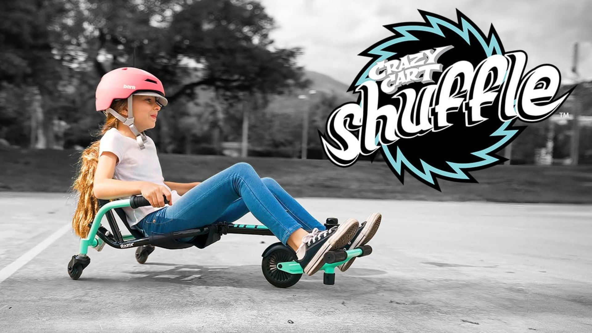 Girl riding the Razor Crazy Cart Shuffle, showcasing fun and dynamic ride features