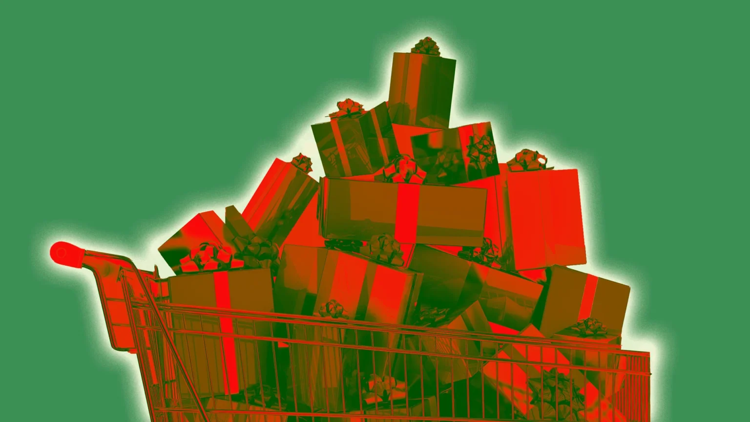 Holiday Shopping cart Green and red