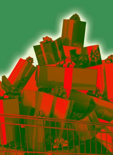 Holiday Shopping cart Green and red