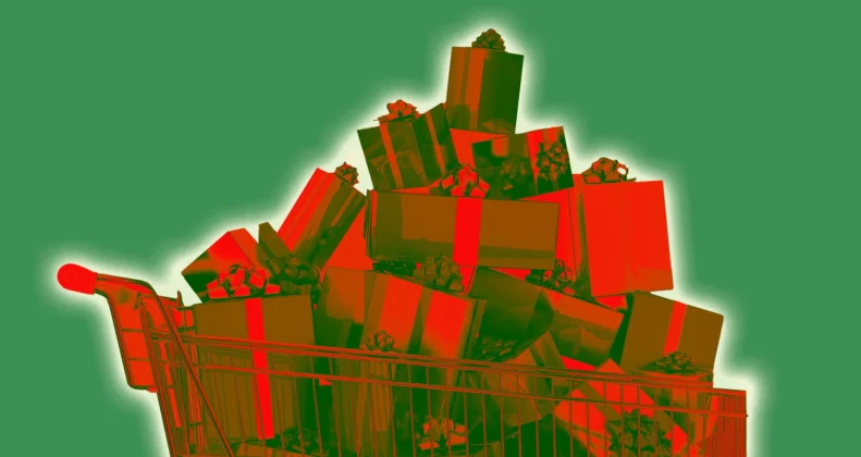 Holiday Shopping cart Green and red